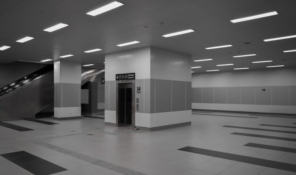 Clean data center server room with anti-static raised flooring and organized cable management