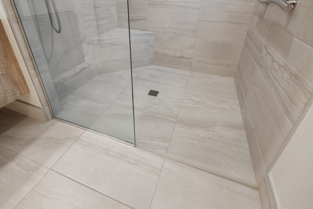 Modern bathroom with water-resistant laminate flooring