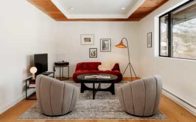 White oak hardwood flooring in a bright modern living room