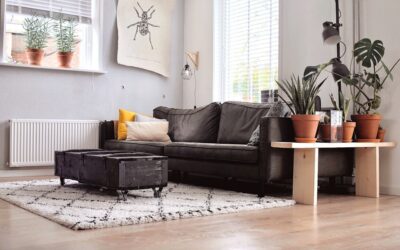 Upright vacuum cleaner being used on thick plush carpet in a living room