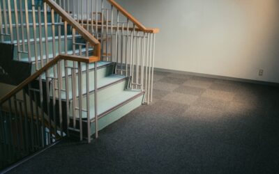 Patterned carpet runner on a wooden staircase
