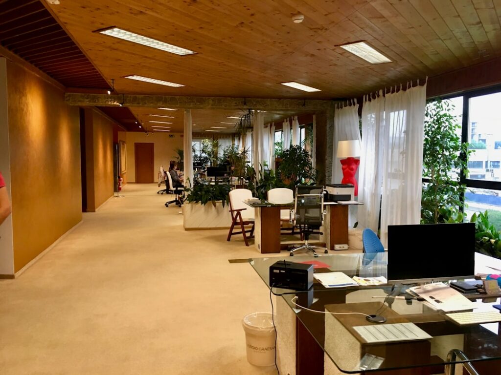Carpet tiles with built-in padding installed in a modern room