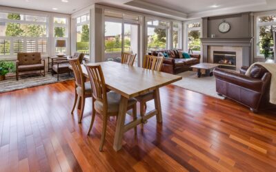 Large area rug on hardwood flooring in a stylish living room
