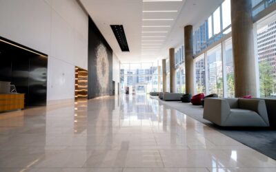Commercial-grade laminate flooring installed in a modern office space