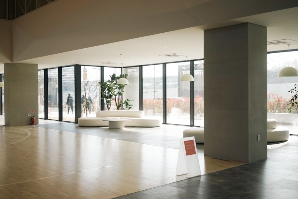 Modern commercial office space with luxury vinyl tile flooring