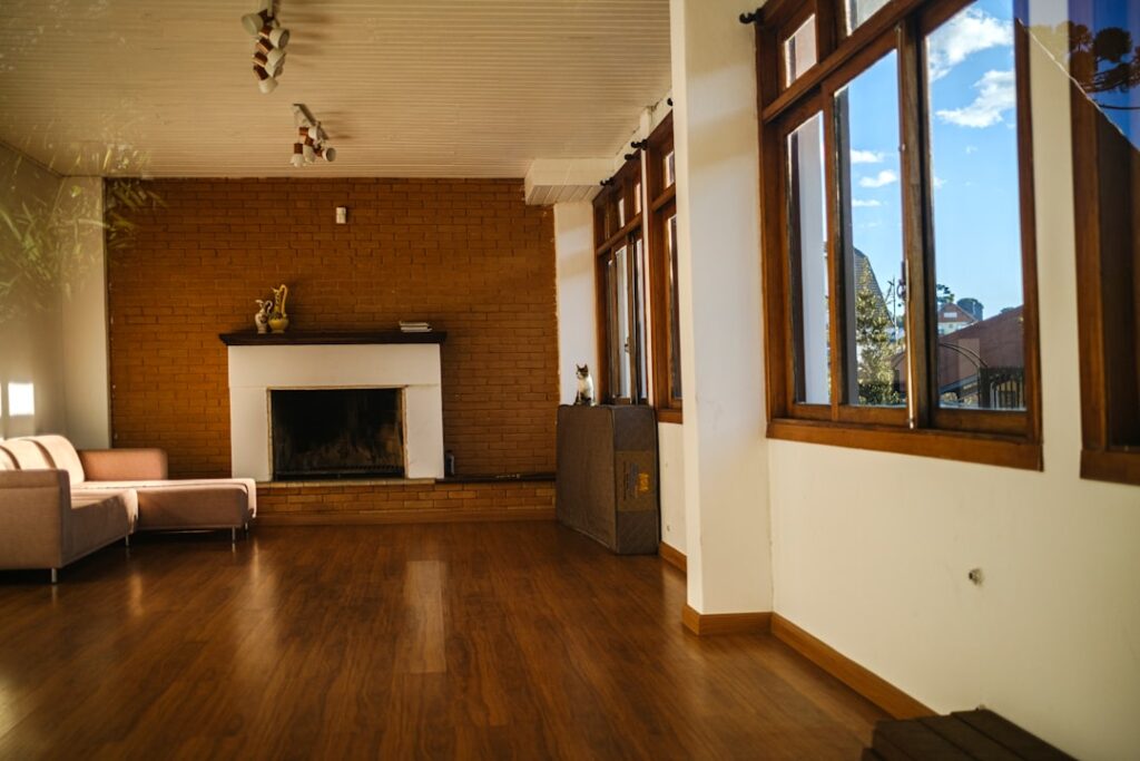 Cork flooring tiles installed in a modern home interior