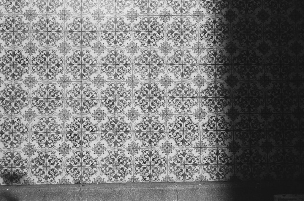 Colorful patterned decorative tiles on a kitchen backsplash