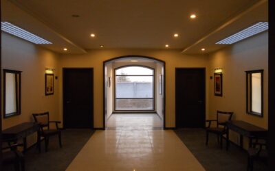 Elegant home entryway with natural stone tile flooring