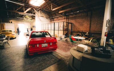 High-gloss epoxy floor coating in an industrial garage space