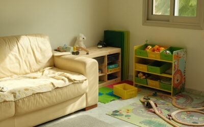 Colorful interlocking foam floor tiles in a children's playroom
