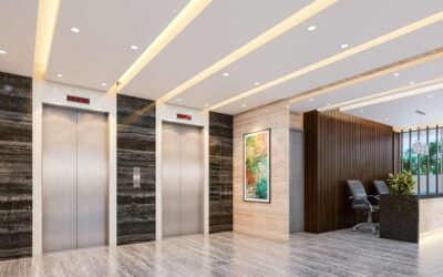 High-gloss laminate flooring reflecting light in a modern living room