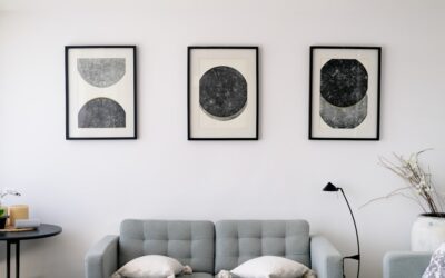 Modern living room with grey vinyl plank flooring and contemporary furniture