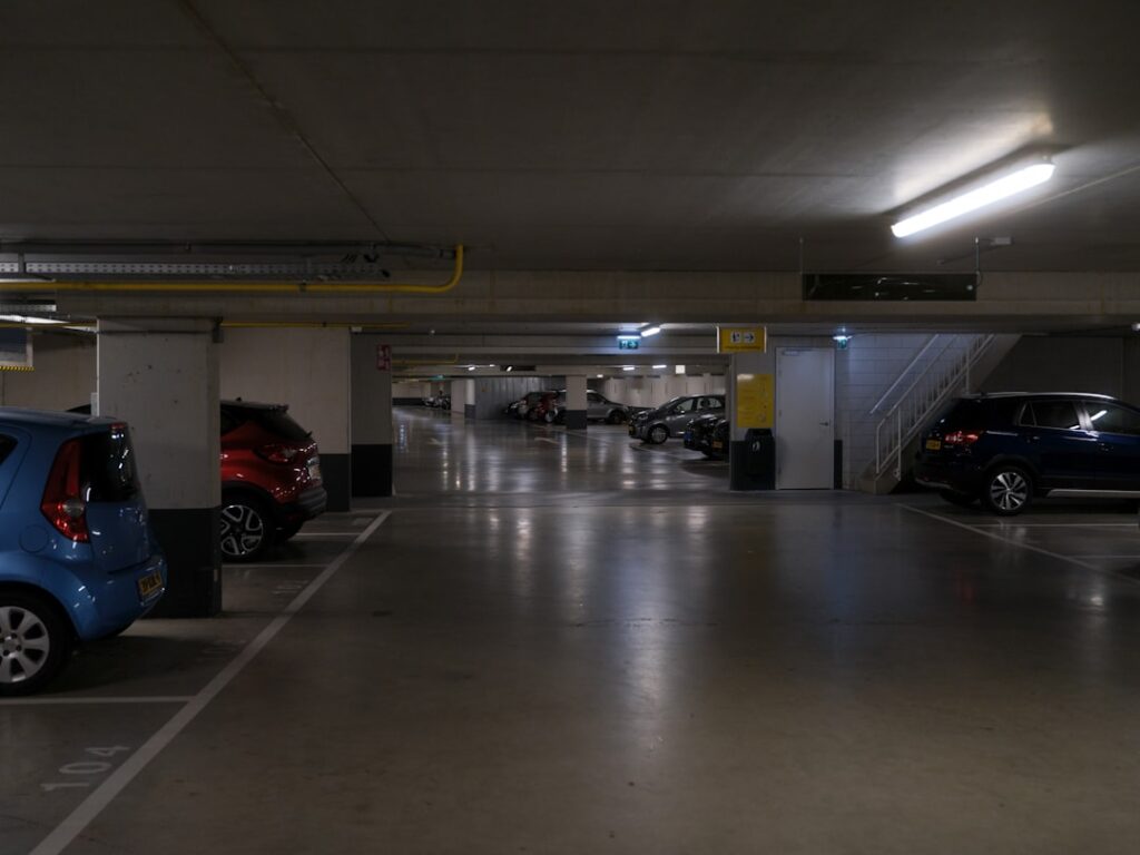 Clean concrete garage floor after degreasing and pressure washing