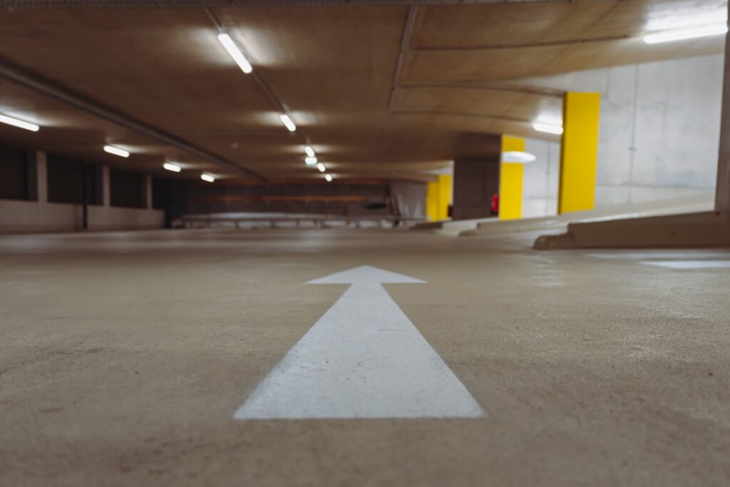 Freshly painted grey concrete floor in a residential garage