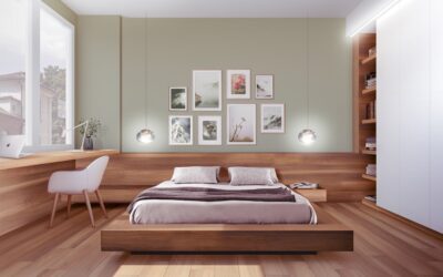 Hybrid rigid-core flooring installed in a modern bedroom
