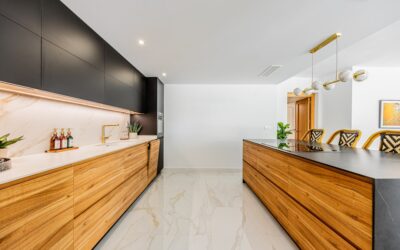 Elegant marble flooring with a modern geometric pattern in a luxury home
