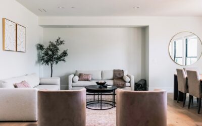 Stylish living room with warm neutral walls and contemporary furniture