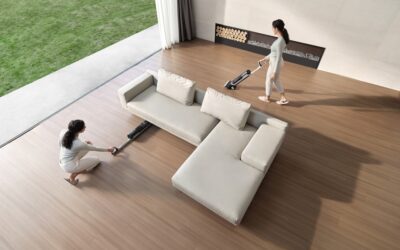Wide-plank luxury vinyl flooring in a bright contemporary living room