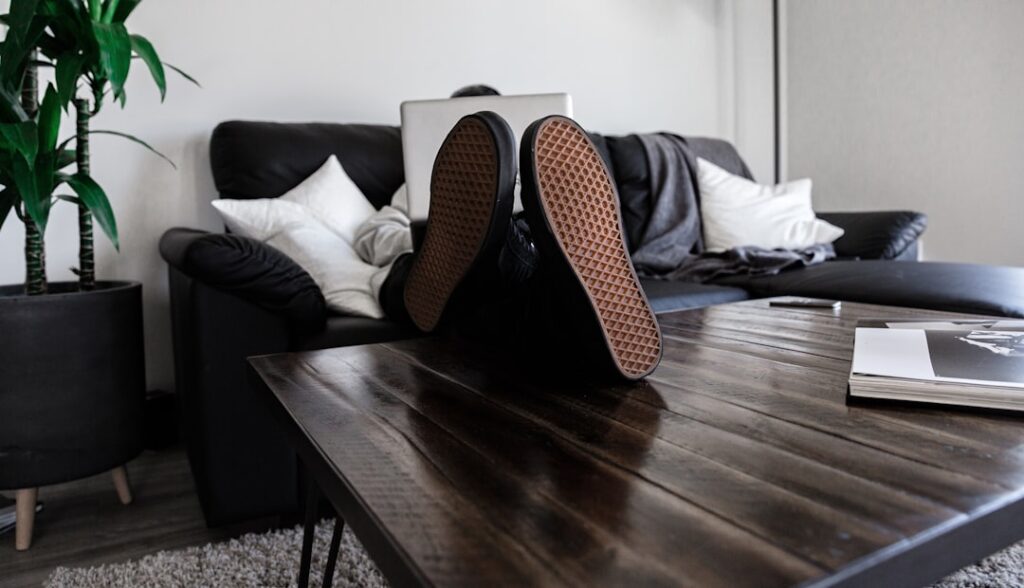 Close-up of luxury vinyl plank flooring showing wood-like texture
