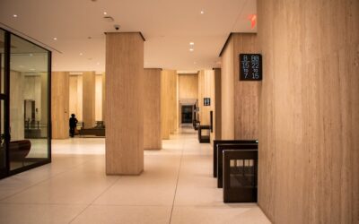 Modern office space with luxury vinyl plank flooring and desk setup