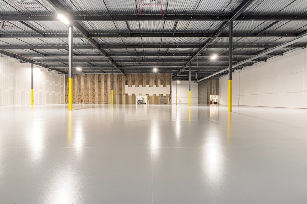 Polished concrete floor with a high-gloss finish in a modern home