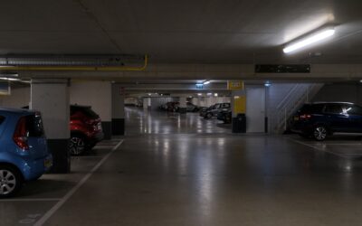 Glossy polyaspartic coated garage floor with a clean modern finish