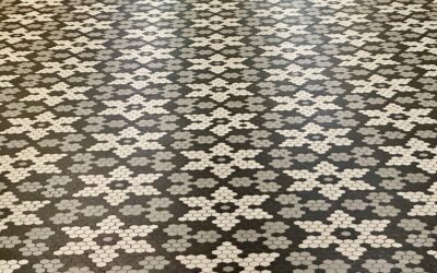 Tile effect laminate flooring installed in a modern kitchen