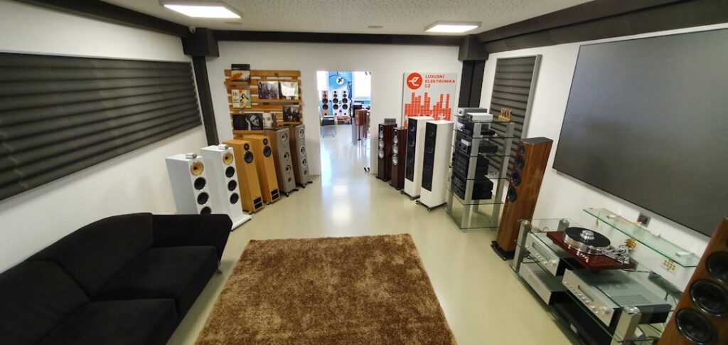 Vinyl flooring planks on display during a flooring store clearance sale