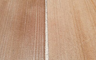 Side-by-side view of vinyl plank and hardwood flooring in a home