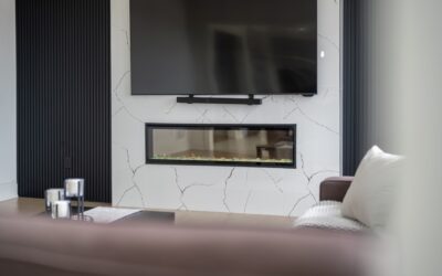 Modern living room with textured wall tiles on a feature accent wall
