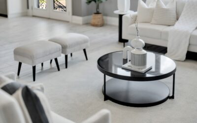 Polished white granite floor tiles in a bright luxury foyer