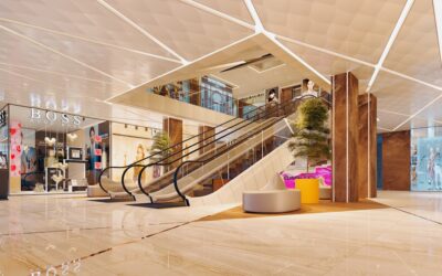 Flooring showroom with stacked hardwood and vinyl samples on sale