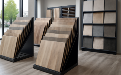 Luxury vinyl and tile flooring samples on display