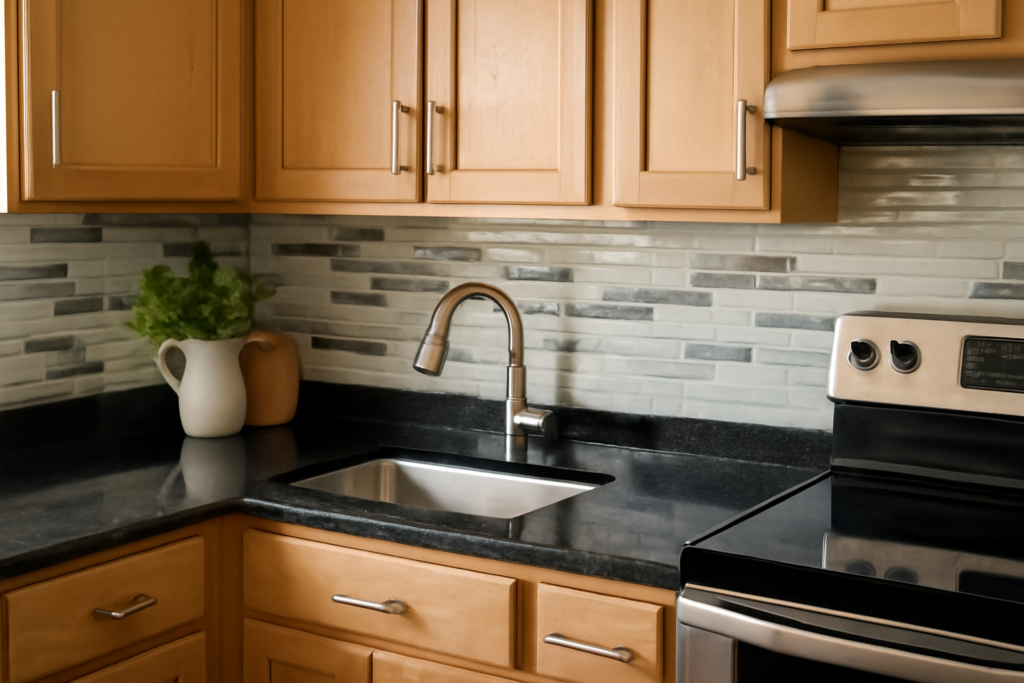 Backsplash Ideas for Black Granite Countertops and Maple Cabinets
