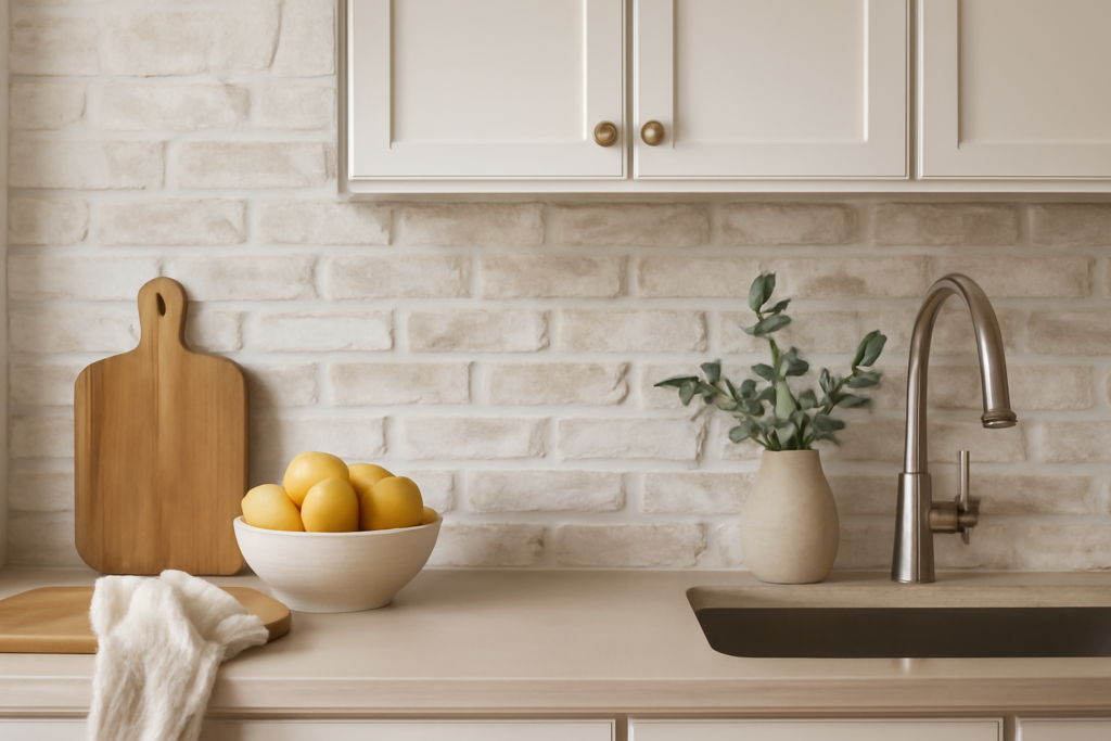 Whitewashed Brick Backsplash: Softened Brick Done Right