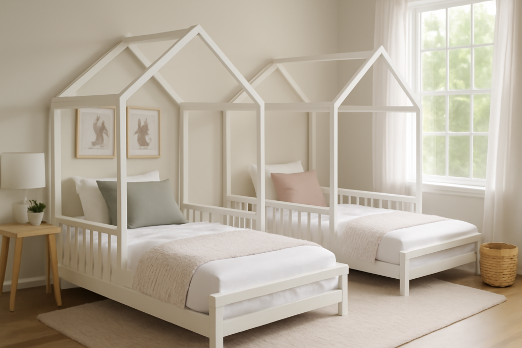 Twin House Bed: Kids Floor Beds With Rails, Safely Set Up